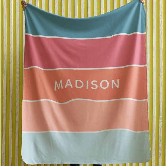 Modern Colourful Colorblock Personalized Name Chic Fleece Blanket (Creator Uploaded)