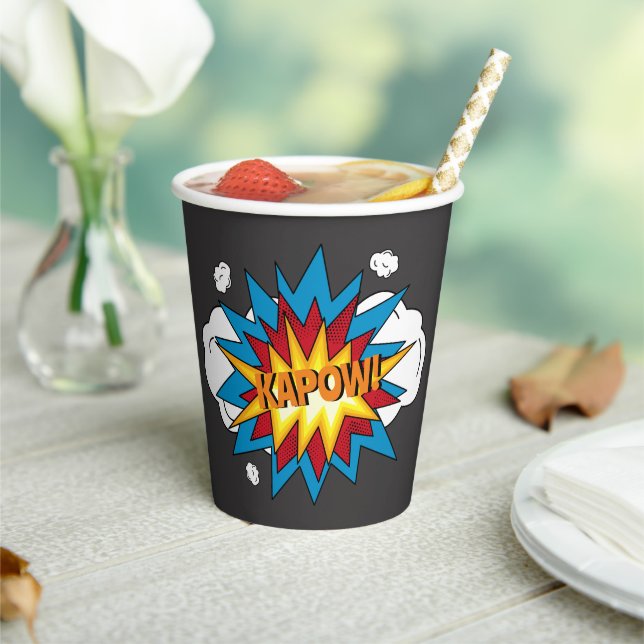 Modern Colourful Comic Book KAPOW Pop Art Paper Cups (Insitu)