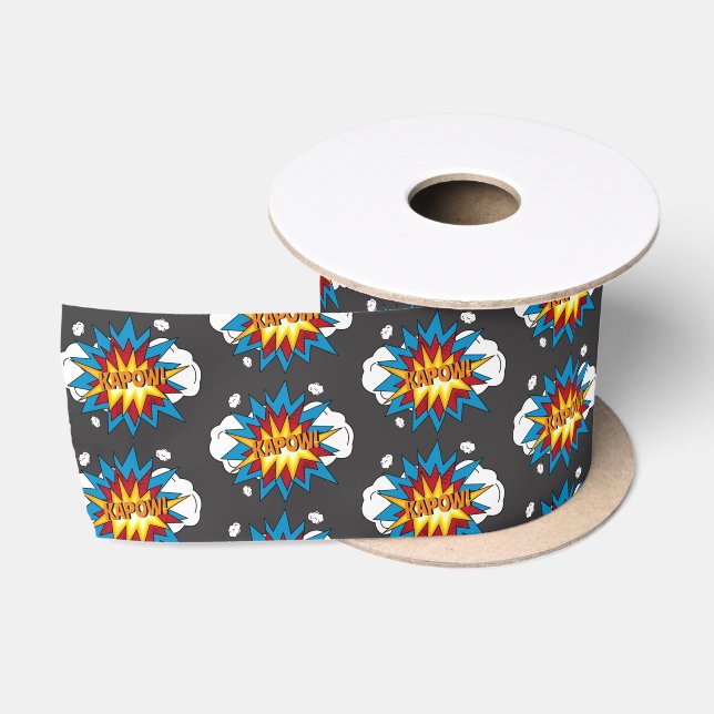 Modern Colourful Comic Book KAPOW Pop Art Satin Ribbon (Spool)