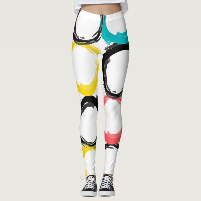 Modern, colourful, cool, unique, trendy circles leggings (Front)