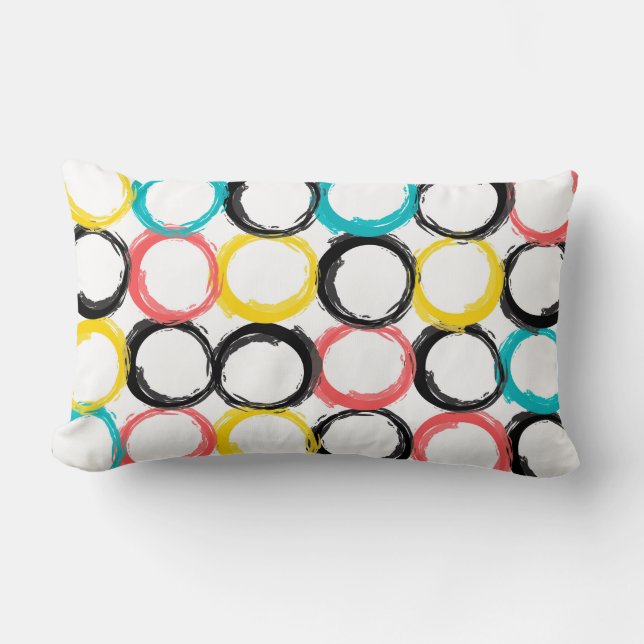 Modern, colourful, cool, unique, trendy circles lumbar pillow (Front)