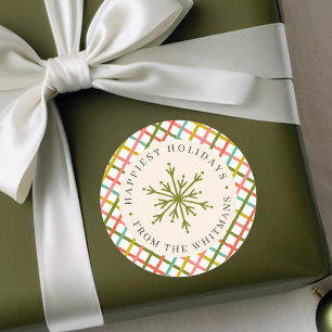 Modern Colourful Crisscross Snowflake Christmas Classic Round Sticker