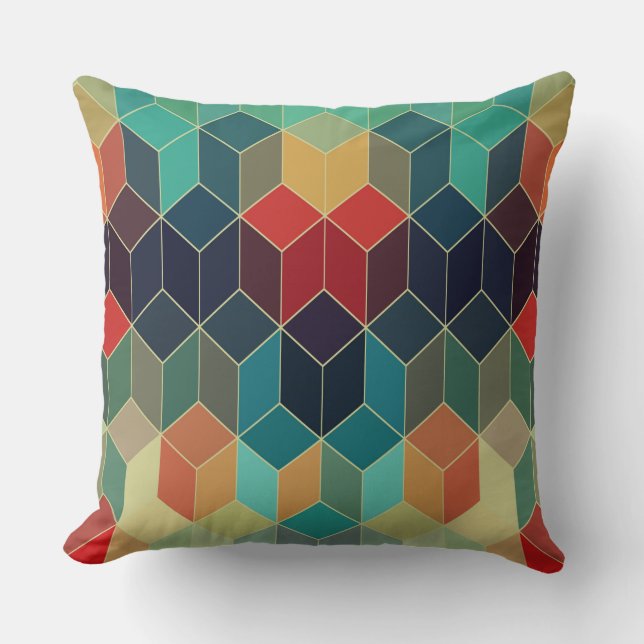 Modern Colourful Cubes Geometric Pattern Throw Pillow (Front)