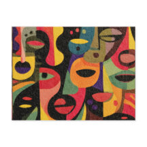 Modern Colourful Cubism Abstract Faces Postcard