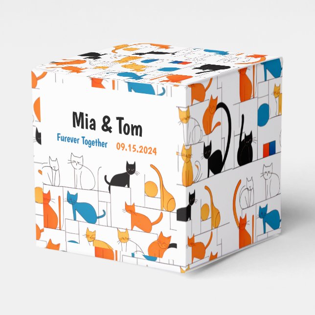 Modern Colourful Custom Elegant Cat Silhouette Favor Box (Front Side)