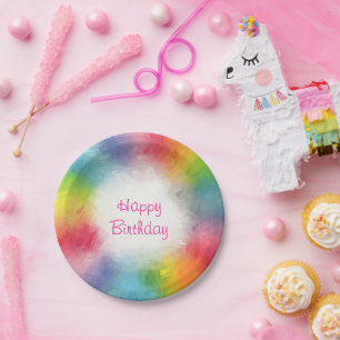 Modern Colourful Custom Template Happy Birthday Paper Plate