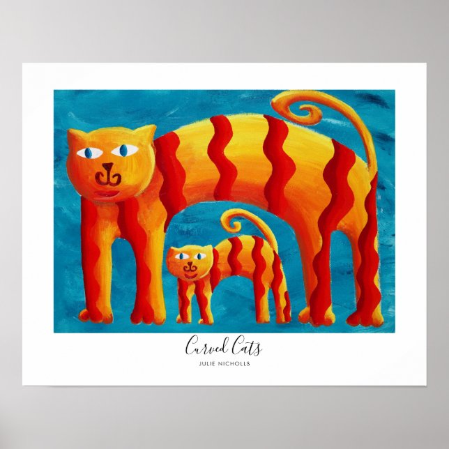 Modern Colourful Cute Curved Cat and Kitten  Poster (Front)