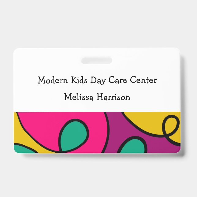 Modern Colourful Day Care Centre Name Badge (Front)