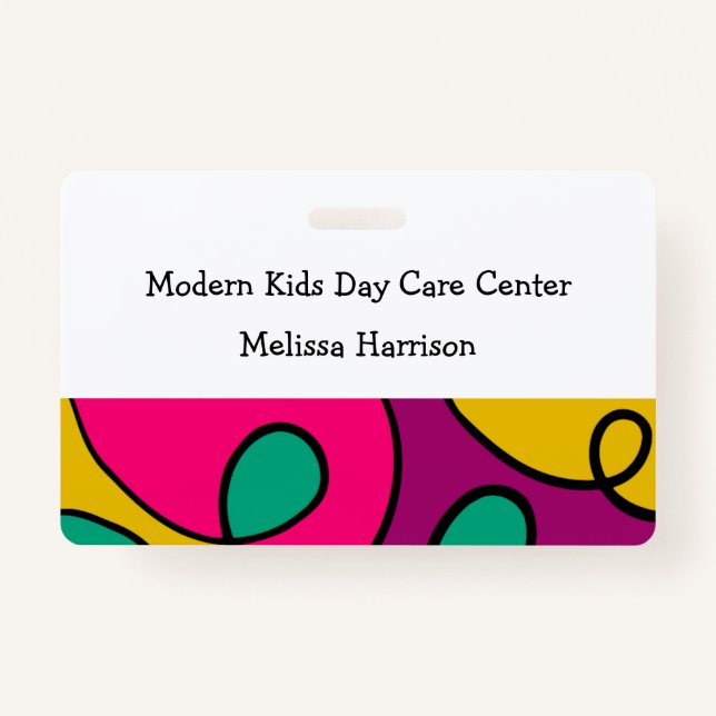 Modern Colourful Day Care Centre Name Badge (Front)