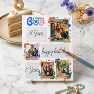 Modern Colourful Doodle Photo Collage Birthday Card