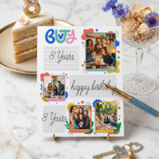 Modern Colourful Doodle Photo Collage Birthday Card