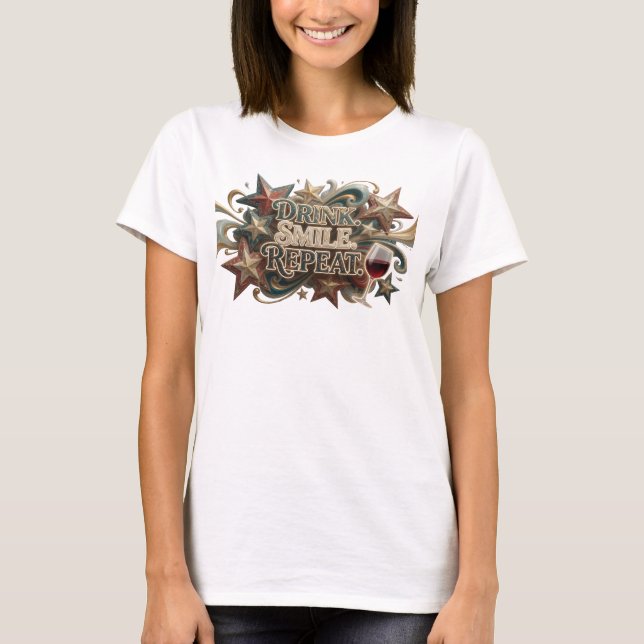 Modern Colourful DRINK SMILE REPEAT Tee (Front)