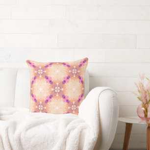 Modern Colourful Eclectic Peach and Purple Pattern Throw Pillow