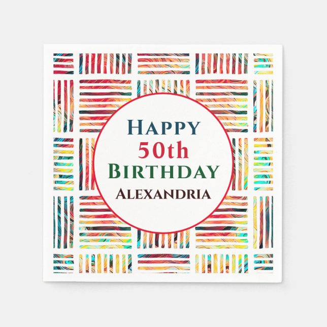 Modern Colourful Fabulous 50th Birthday Napkin (Front)