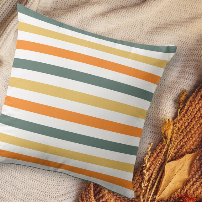 Modern Colourful Fall Stripe Pattern Throw Pillow (Creator Uploaded)