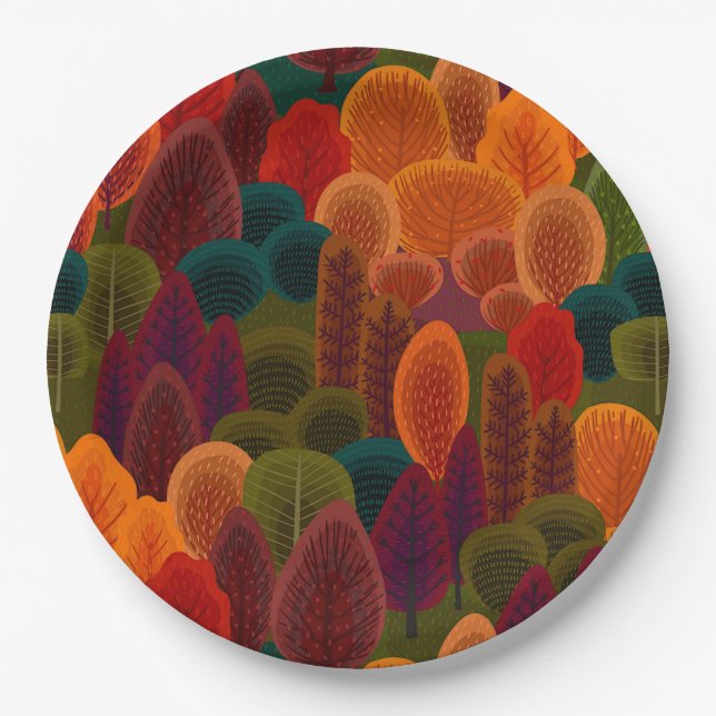 Modern Colourful Fall Trees Paper Plate (Front)