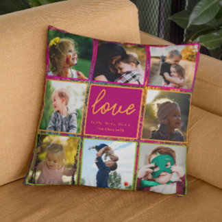 Modern & Colourful Family Photo Collage Throw Pillow