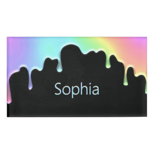 Modern Colourful Faux Holographic Rainbow Drops Name Tag