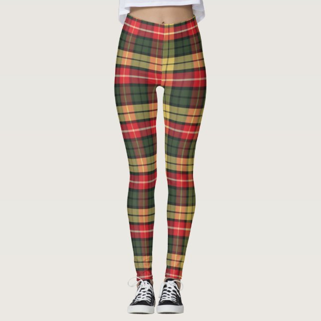 Modern Colourful Festive Plaid Pattern Leggings (Front)