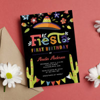 Modern Colourful Fiesta Mexican Black 1st Birthday