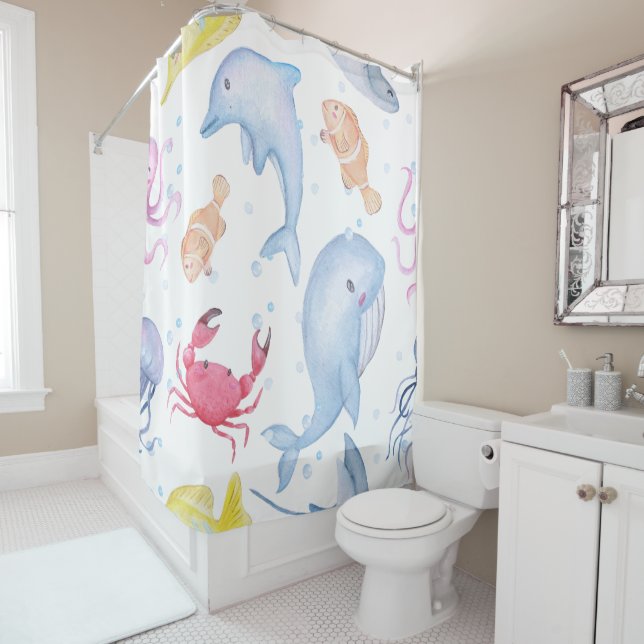Modern Colourful Fish Shower Curtain Nautical Ocea (In Situ)