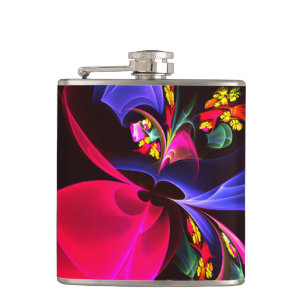 Modern Colourful Floral Abstract Art Pattern #06 Hip Flask
