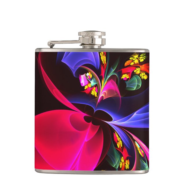Modern Colourful Floral Abstract Art Pattern #06 Hip Flask (Front)