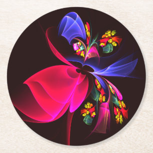 Modern Colourful Floral Abstract Art Pattern #06 Round Paper Coaster