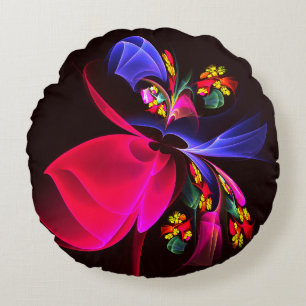 Modern Colourful Floral Abstract Art Pattern #06 Round Pillow