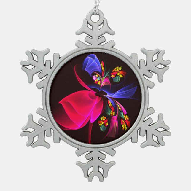 Modern Colourful Floral Abstract Art Pattern #06 Snowflake Pewter Christmas Ornament (Front)