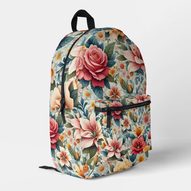 Modern Colourful Floral Backpack (Back Corner Left)
