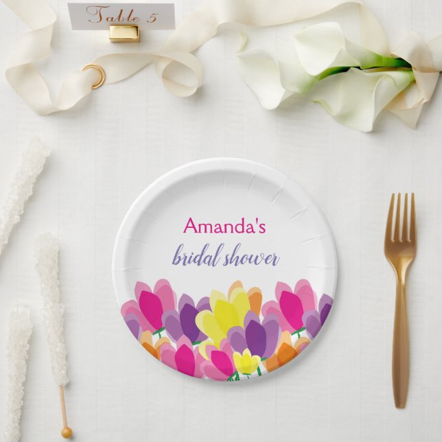Modern Colourful Floral Bridal Shower Paper Plate (Wedding)