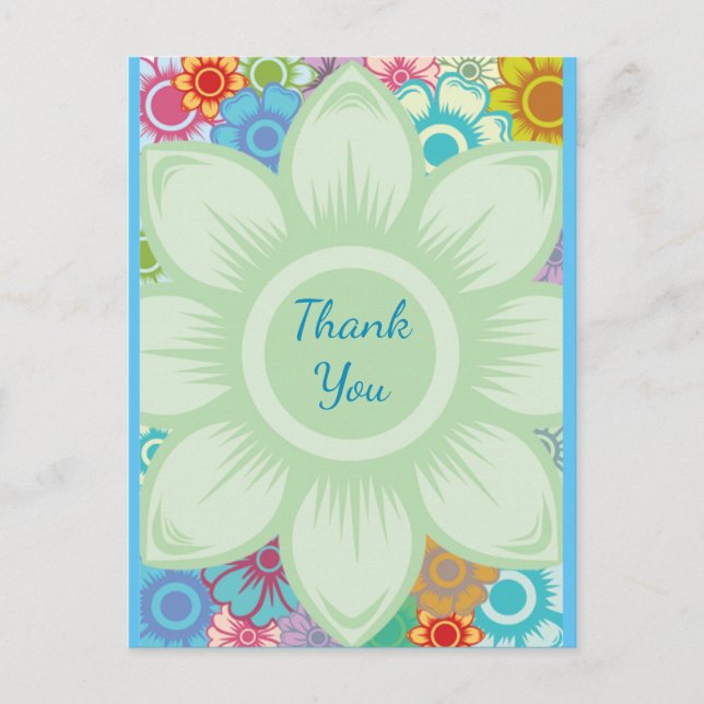 Modern Colourful Floral Custom Text or Thank You Postcard (Front)
