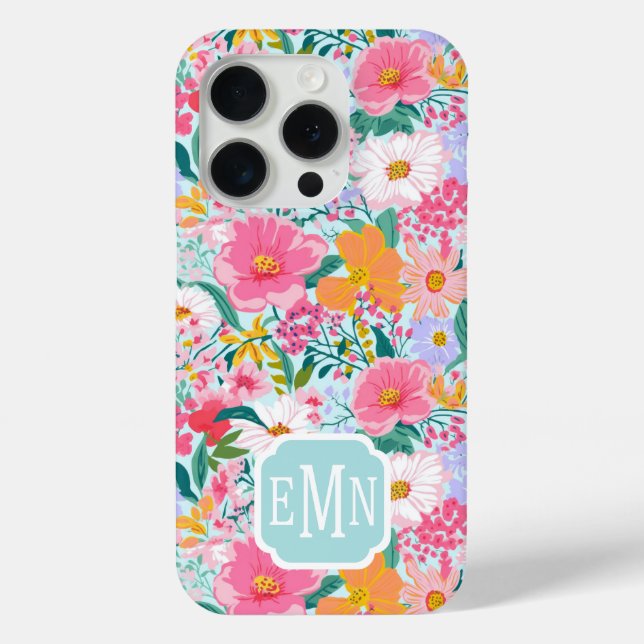 Modern Colourful Floral Garden Monogrammed Case-Mate iPhone Case (Back)