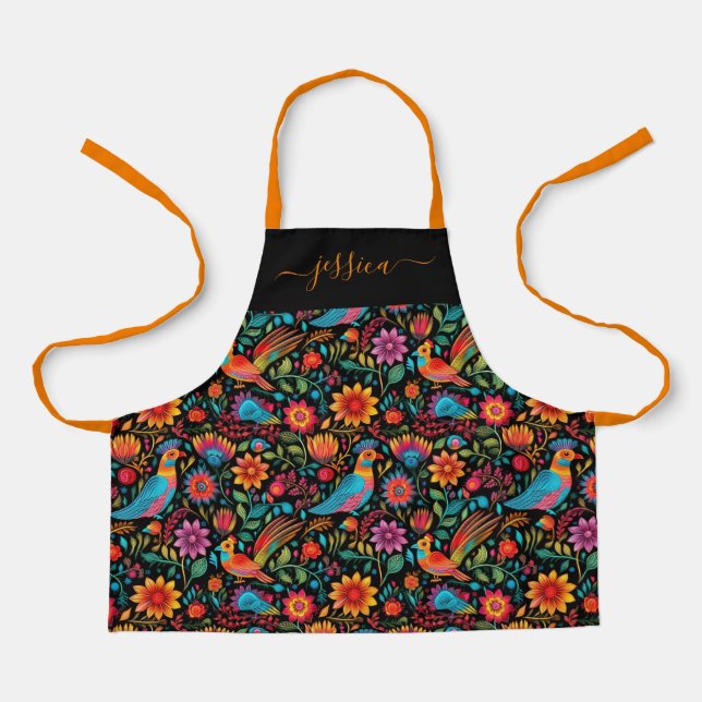 Modern colourful floral girl name  apron (Front)