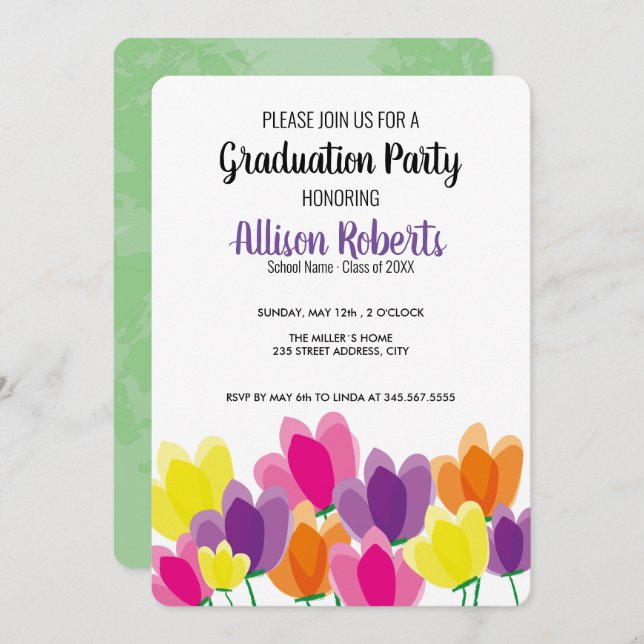 Modern colourful floral graduation party invitatio invitation (Front/Back)