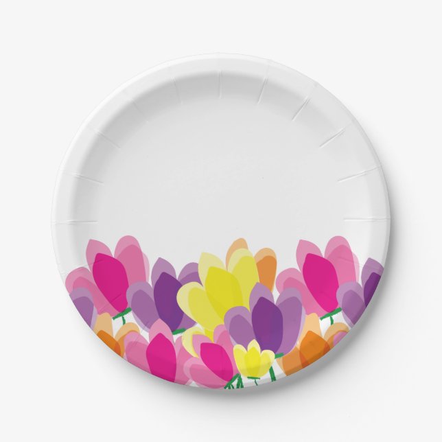 Modern Colourful Floral Paper Plate (Front)