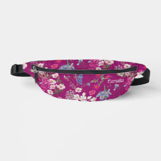 Modern Colourful Floral Pattern Purple Name Custom Fanny Pack