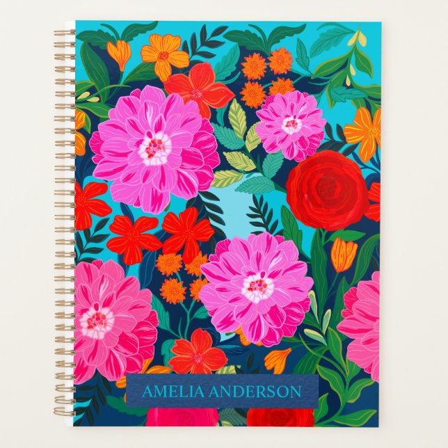 Modern Colourful floral personalized name  Planner (Front)