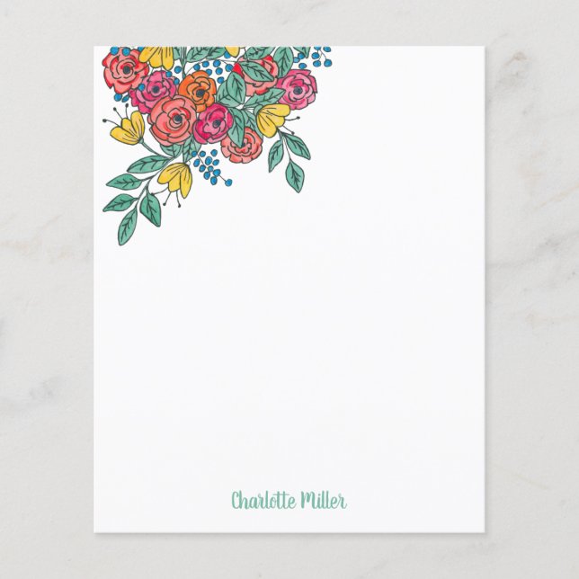 Modern Colourful Floral Personalized Stationery (Front)