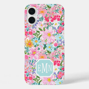 Modern Colourful Flower Garden Monogrammed iPhone 16 Plus Case