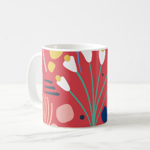 Modern Colourful Foliage Floral Pattern Red Coffee Mug