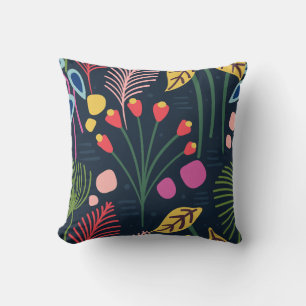 Modern Colourful Foliage Floral Pattern Throw Pillow