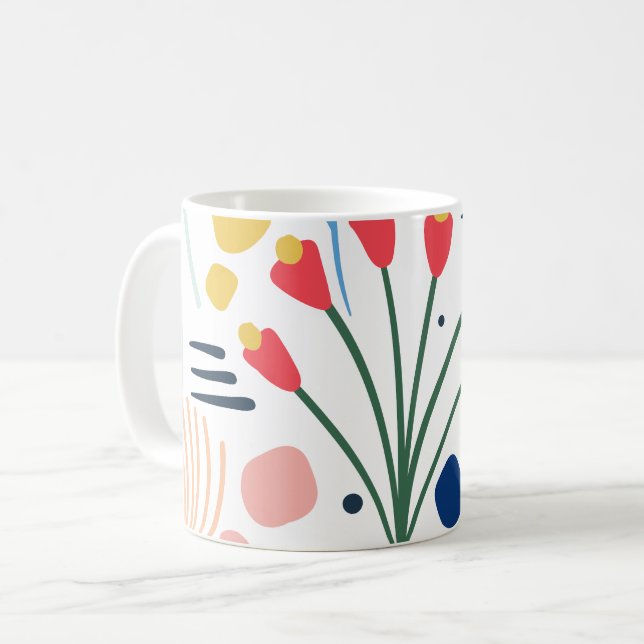 Modern Colourful Foliage Floral Pattern White Coffee Mug (Front Left)