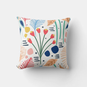 Modern Colourful Foliage Floral Pattern White Throw Pillow