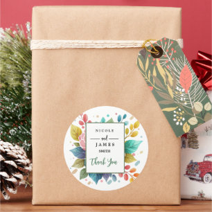 Modern Colourful Fowers Watercolor Classic Round Sticker