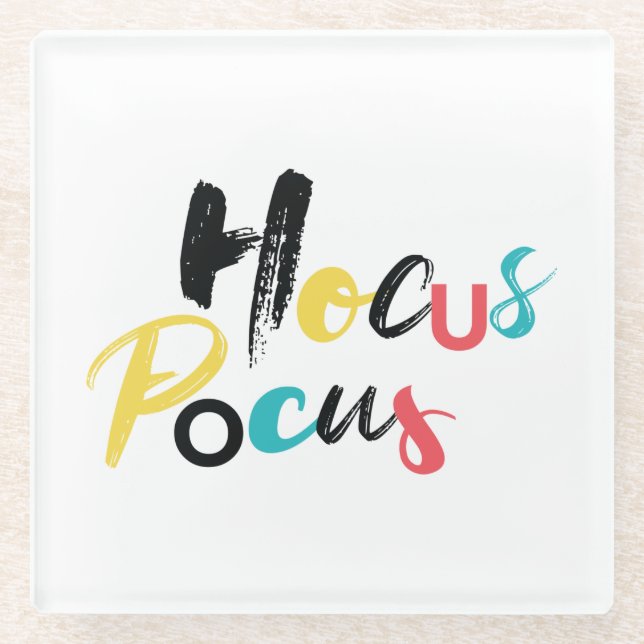 Modern, colourful, fun, cool, trendy Hocus Pocus Glass Coaster (Front)