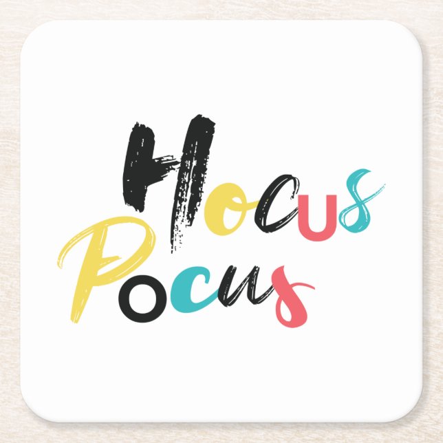 Modern, colourful, fun, cool, trendy Hocus Pocus Square Paper Coaster (Front)