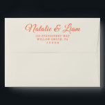 Modern Colourful Fun Retro Bright Funky Wedding Envelope<br><div class="desc">A retro modern hand written bright colourful wedding envelope. Which features bold  bride and groom's names in orange colour. And  personalized return address .  On simple creamy vintage colour background. Which suits the whole wedding suite.</div>