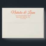 Modern Colourful Fun Retro Bright Funky Wedding Envelope<br><div class="desc">A retro modern hand written bright colourful wedding envelope. Which features bold  bride and groom's names in orange colour. And  personalized return address .  On simple creamy vintage colour background. Which suits the whole wedding suite.</div>